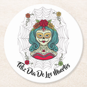 Beautiful Catrina Feliz Día de Muertos Round Paper Coaster
