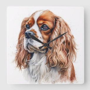 BEAUTIFUL CAVALIER KING CHARLES SPANIEL DOG SQUARE WALL CLOCK