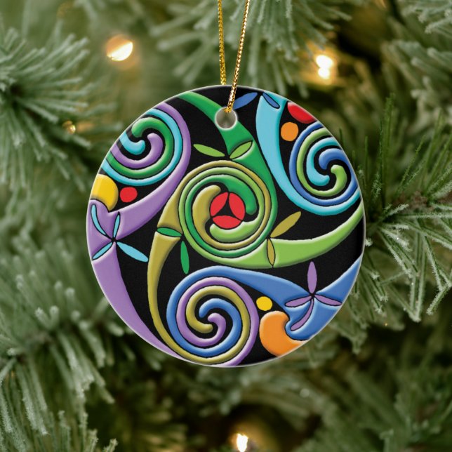 Beautiful Celtic Mandala with Colourful Swirls Ceramic Ornament (Tree)
