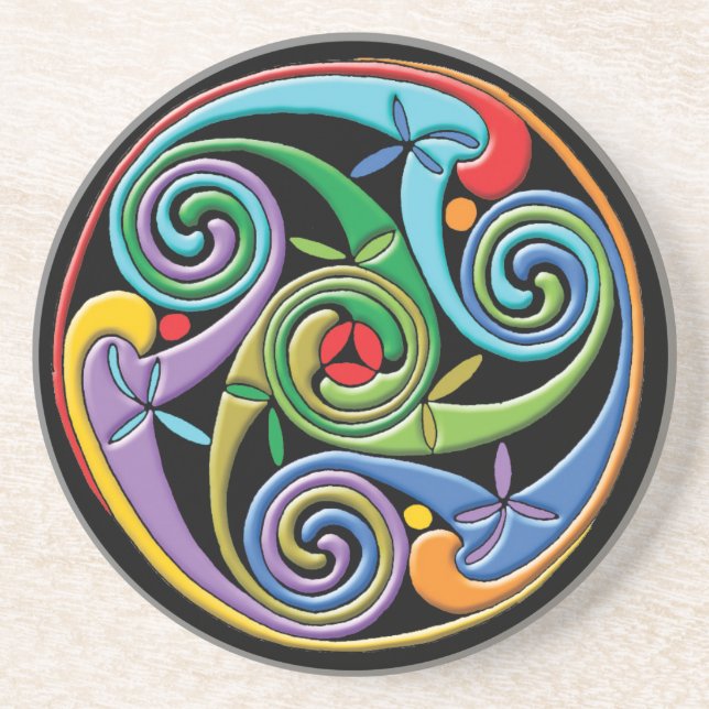 Beautiful Celtic Mandala with Colourful Swirls Coaster (Front)