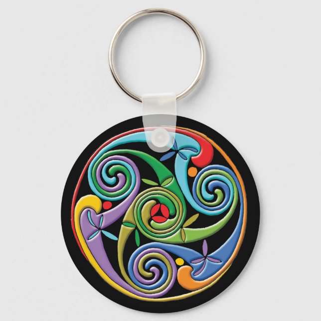 Beautiful Celtic Mandala with Colourful Swirls Keychain (Front)