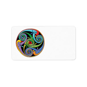 Beautiful Celtic Mandala with Colourful Swirls Label