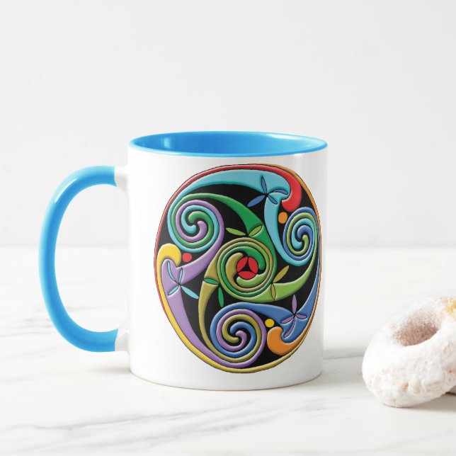 Beautiful Celtic Mandala with Colourful Swirls Mug (With Donut)