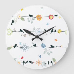 Beautiful Ceramic & Wood Birds & Flowers Tray Large Clock