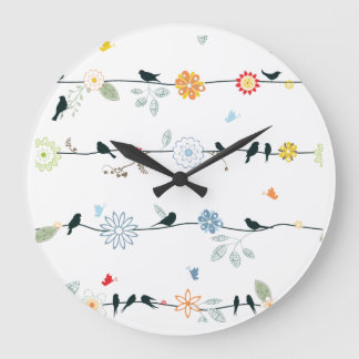 Beautiful Ceramic & Wood Birds & Flowers Tray Large Clock