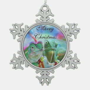 Beautiful chameleons snowflake pewter christmas ornament