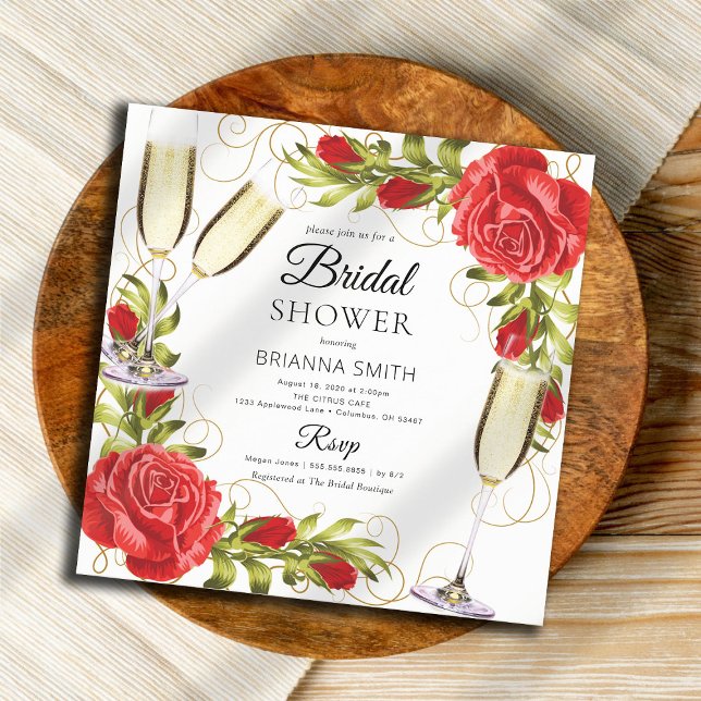 Beautiful Champagne Red Roses Bridal Shower Invitation (Creator Uploaded)