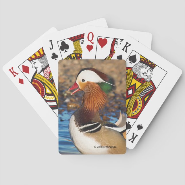 Beautiful Chatty Mandarin Duck at the Pond Playing Cards (Back)