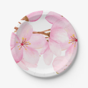 Beautiful Cherry Blossom Mixed Medium Print Paper Plate