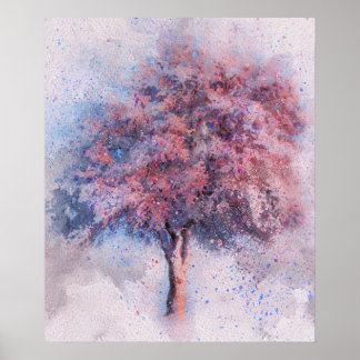beautiful cherry blossom tree watercolor painting poster