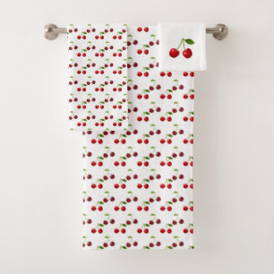 Beautiful Cherry Fruits on White Bath Towel Set