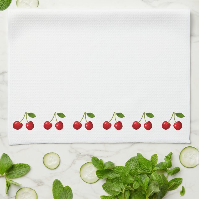 Beautiful Cherry Fruits on White Kitchen Towel (Folded)
