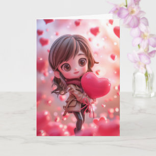 Beautiful Chibi Wife Holding a Heart Card