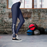 Beautiful Chic Dark Blue Script Leggings<br><div class="desc">Beautiful dark blue leggings with white calligraphy script. You can customize the text.</div>