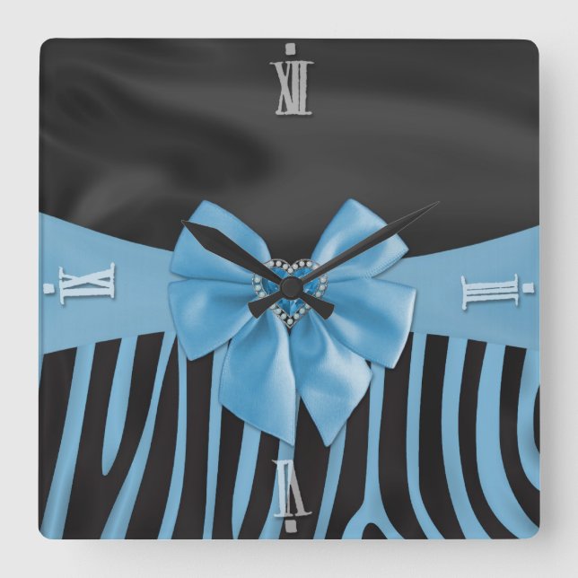 Beautiful chic elegant silk fabric effects zebra square wall clock (Front)