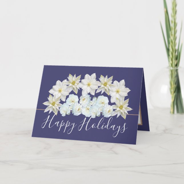 Beautiful Chic Floral Bouquet White Flower Holiday Card (Front)