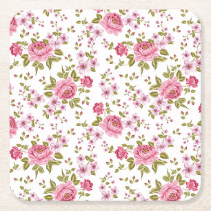 Beautiful Chic floral pattern roses design Square Paper Coaster