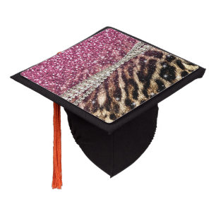 Beautiful chic girly leopard animal faux fur print graduation cap topper