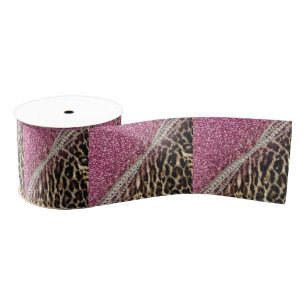 Beautiful chic girly leopard animal faux fur print grosgrain ribbon