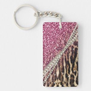 Beautiful chic girly leopard animal faux fur print keychain