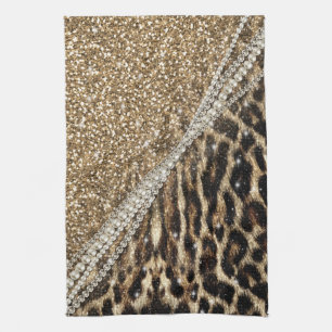 Beautiful chic girly leopard animal faux fur print kitchen towel