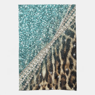 Beautiful chic girly leopard animal faux fur print kitchen towel