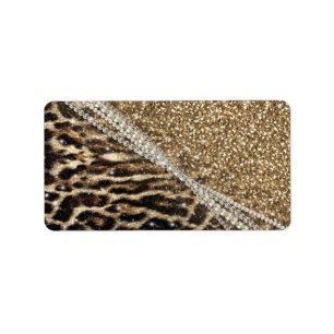 Beautiful chic girly leopard animal faux fur print label