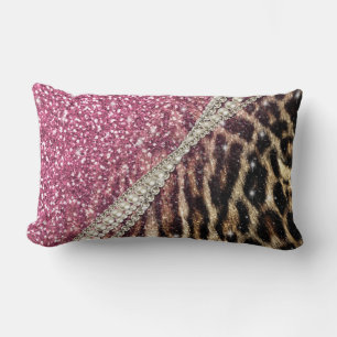 Beautiful chic girly leopard animal faux fur print lumbar pillow