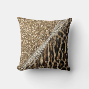 Beautiful chic girly leopard animal faux fur print throw pillow