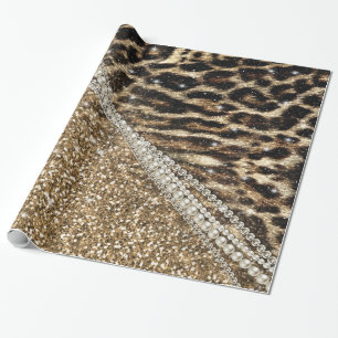 Beautiful chic girly leopard animal faux fur print wrapping paper