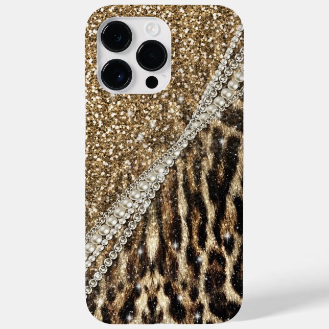 Beautiful Chic Girly Leopard Print Gold Glitter Case-Mate iPhone Case (Back)