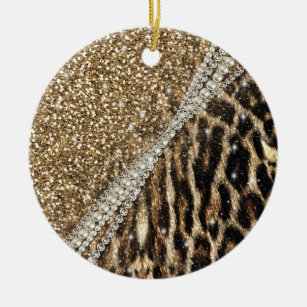 Beautiful Chic Girly Leopard Print Gold Glitter Ceramic Ornament