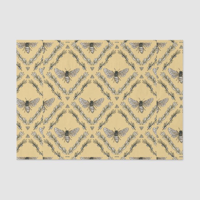 Beautiful Chic Hand-Drawn Bee Pattern Tissue Paper (Front)