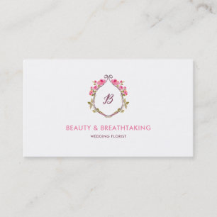 Beautiful Chic Roses Crest Frame Monogram Business Card