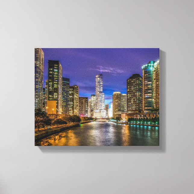 Beautiful Chicago River at Sunset, Illinois Canvas Print (Front)