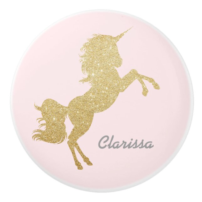 Beautiful chick girly gold glitter unicorn ceramic knob (Front)