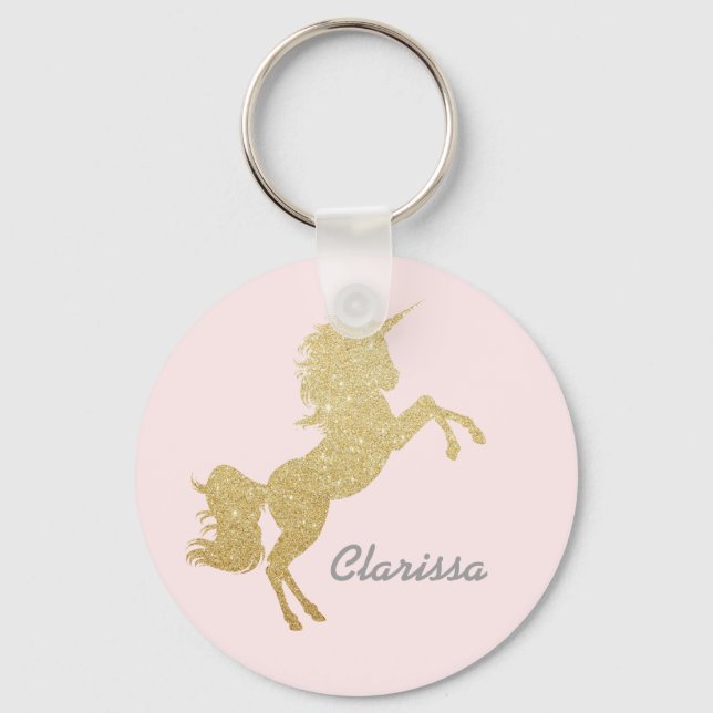 Beautiful chick girly gold glitter unicorn keychain (Front)