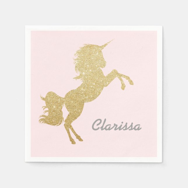 Beautiful chick girly gold glitter unicorn napkin (Front)