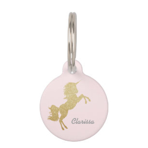 Beautiful chick girly gold glitter unicorn pet tag