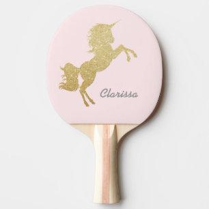 Beautiful chick girly gold glitter unicorn ping pong paddle