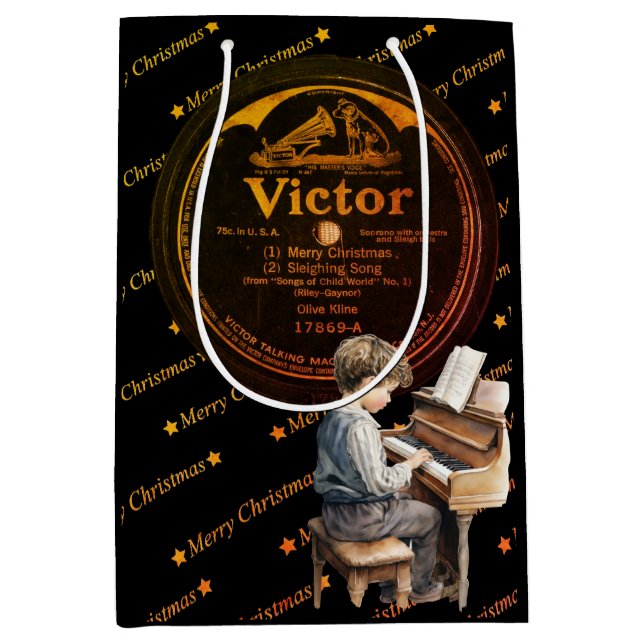 Beautiful Child Piano Victor Record Black Bronze Medium Gift Bag (Front)
