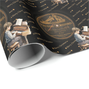 Beautiful Child Piano Victor Record Black Bronze Wrapping Paper