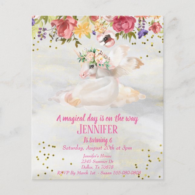 Beautiful Child's Gold Unicorn Pegasus Budget (Front)