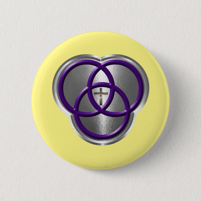 Beautiful Christian Trinity Rings with Cross 2 Inch Round Button (Front)