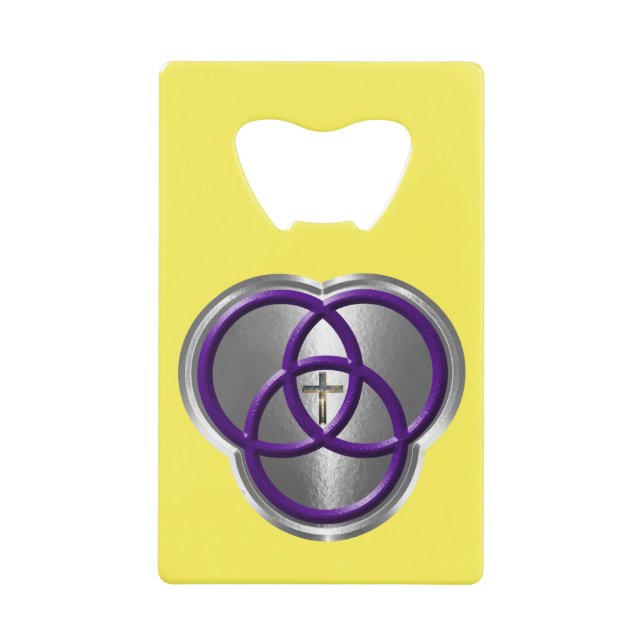 Beautiful Christian Trinity Rings with Cross Credit Card Bottle Opener (Front)