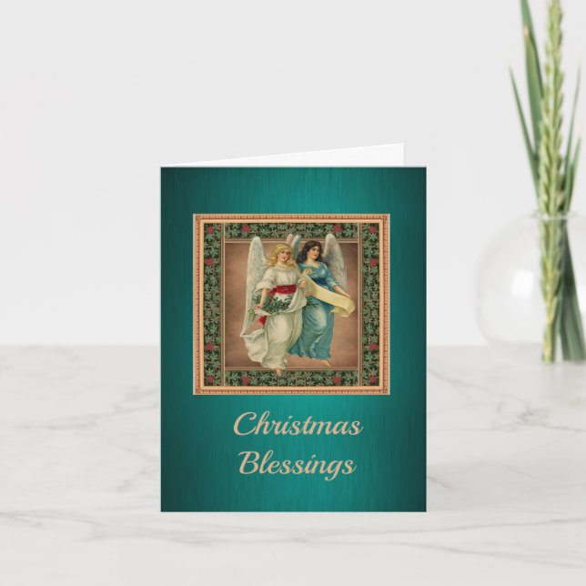 Beautiful Christmas Angels Send Blesssings Holiday Card (Front)