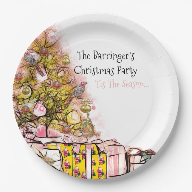 Beautiful Christmas Annual Party Pink Paper Plate (Front)