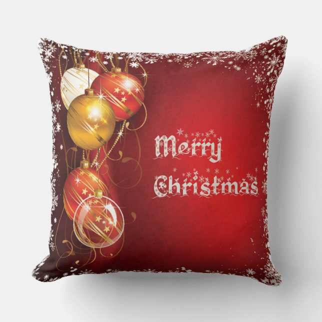Beautiful Christmas balls in Red Background Square Throw Pillow (Front)