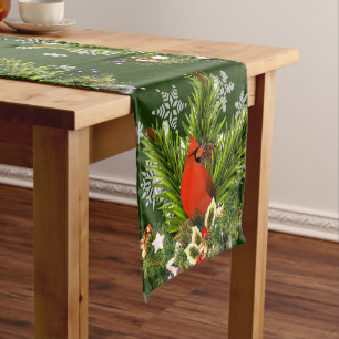 Beautiful Christmas Cardinal Holiday Greenery  Short Table Runner