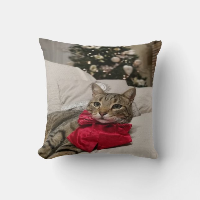 Beautiful Christmas Cat Throw Pillow (Front)